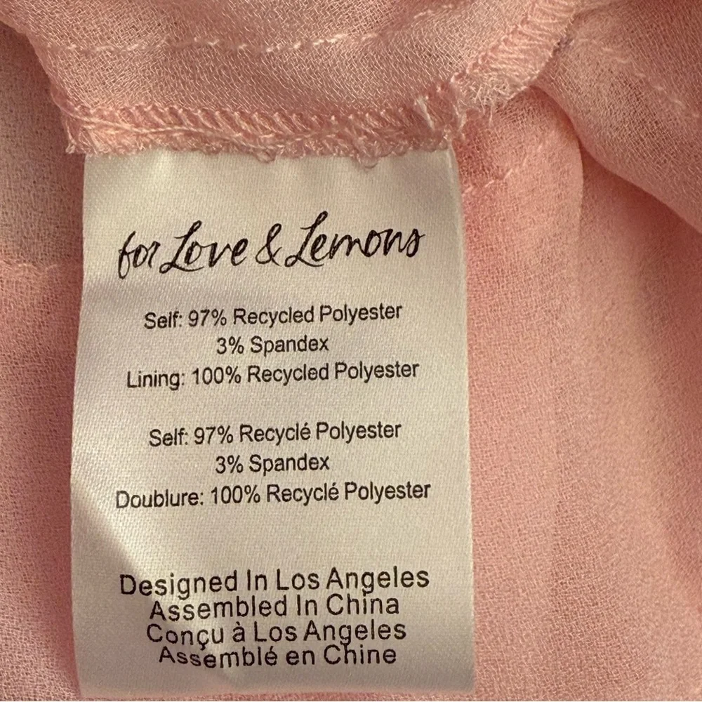 For Love & Lemons Danali Ruffle Pink Ruffle Mini Dress with Black bow - Picture 9 of 16